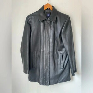 Vintage Gap Leather Jacket Women’s XS Black Wool Lined Y2K 2000